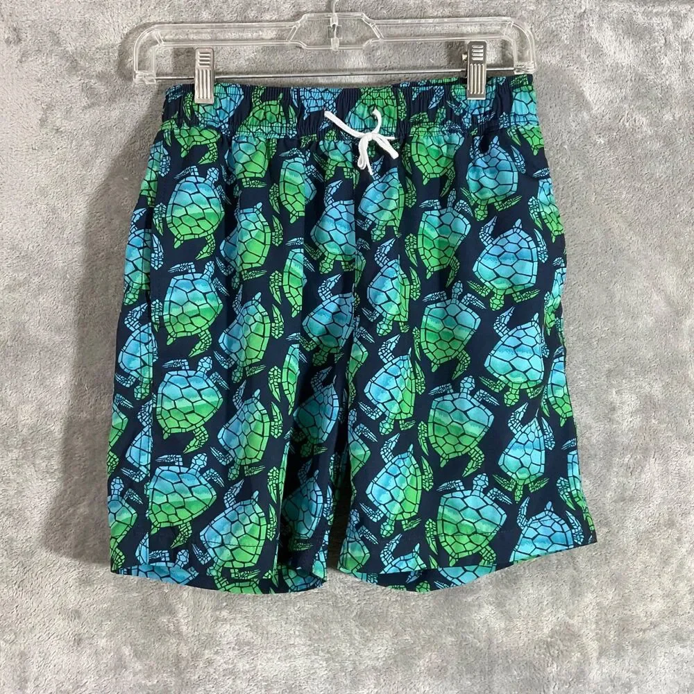J. Crew Crewcuts Boys 14 Navy Sea Turtle Swim Trunks mesh lining drawstring